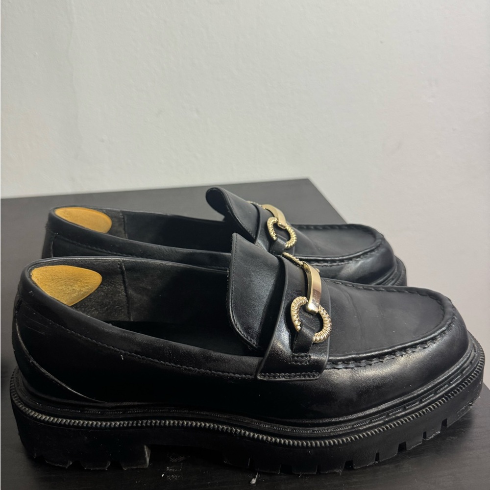 Aldo Black Loafers with Gold Accent
